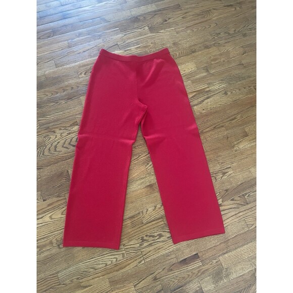 St. John Collection Red Wool Blend Knit Holiday High Waist Wide Leg Pants Sz XL - Picture 4 of 12